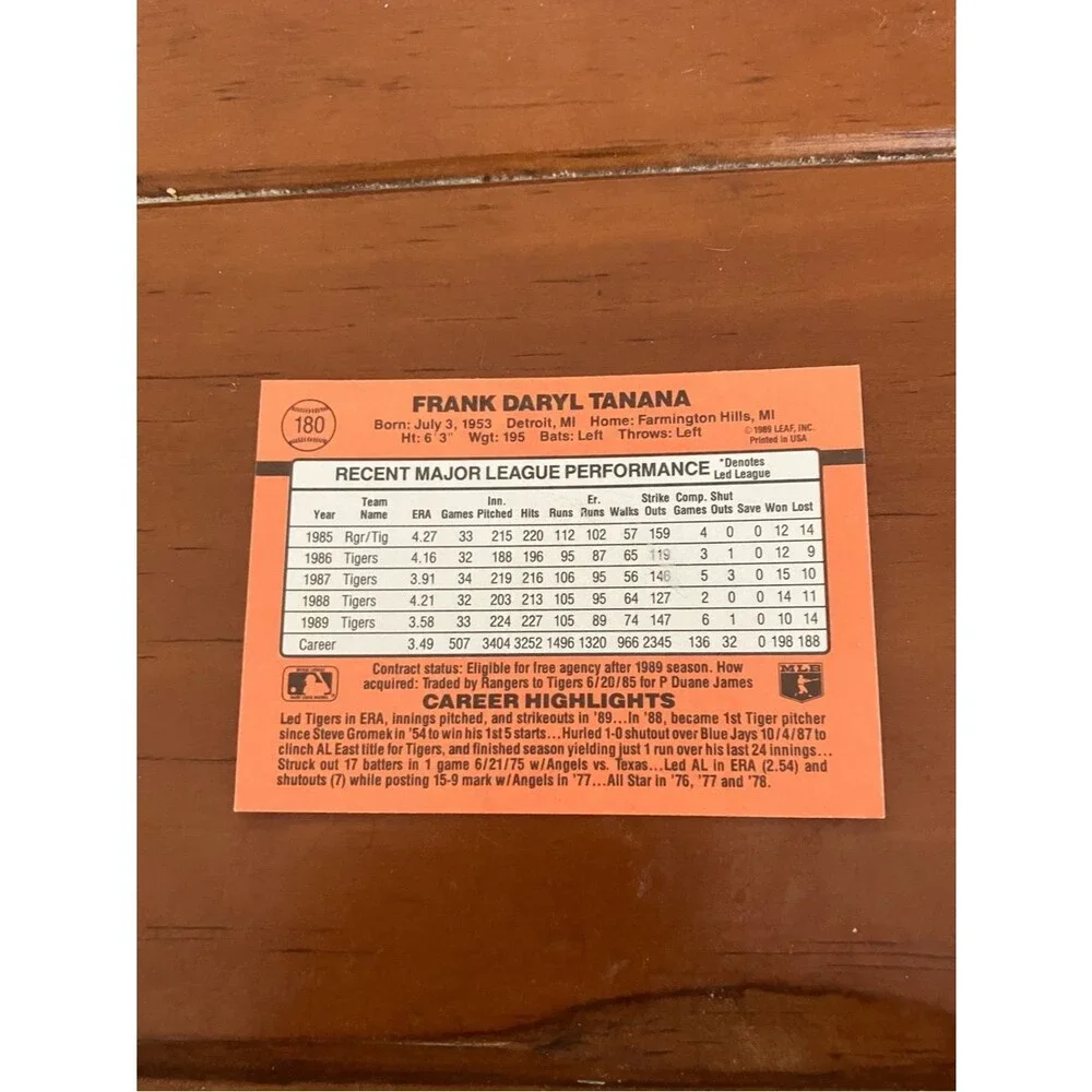 1990 Donruss Detroit Tigers Baseball Card Trading Card